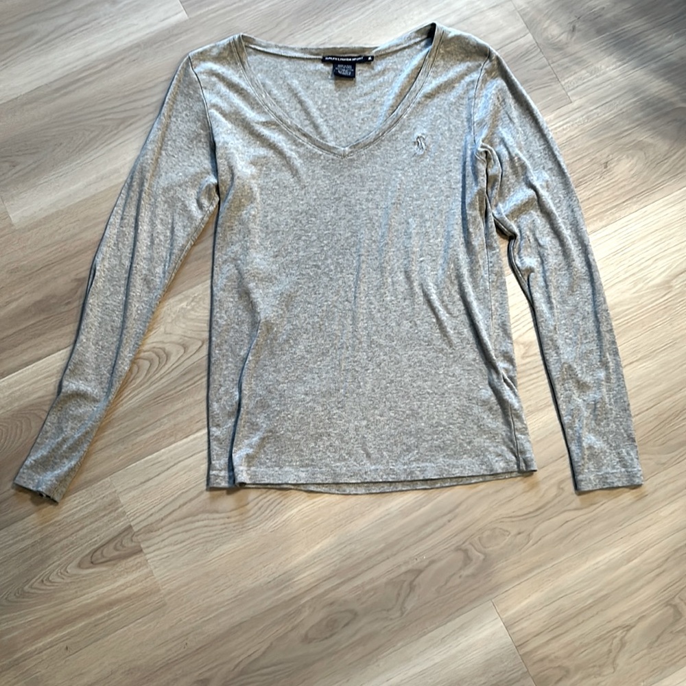 Ralph Lauren Women’s LS V-neck Tee Shirt XL Classic Gray Timeless Minimalist
